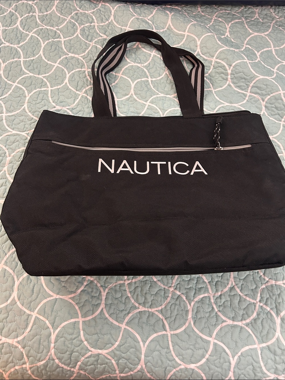 Nautica Black Tote with Striped Shoulder Handles